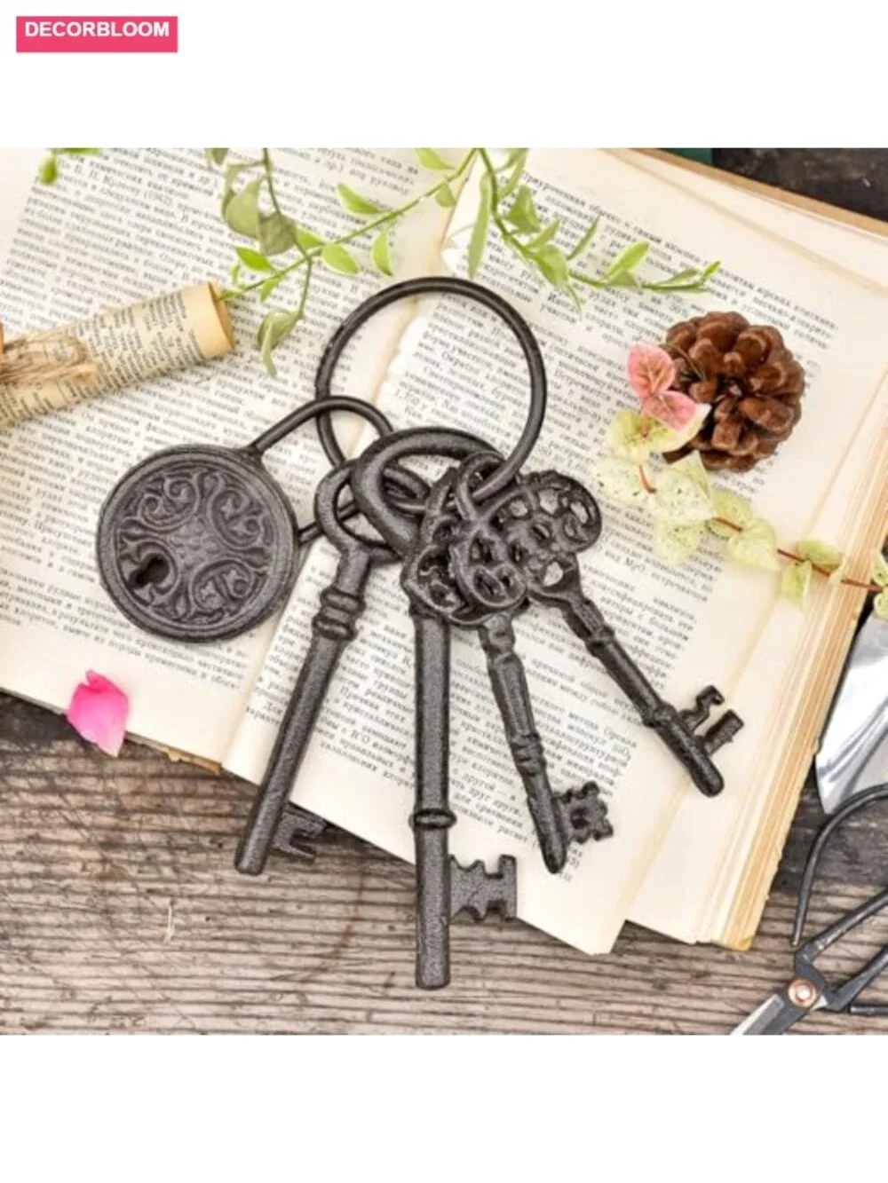 Sungmor Cast Iron Skeleton Keys Vintage Keyring Props 5 Count